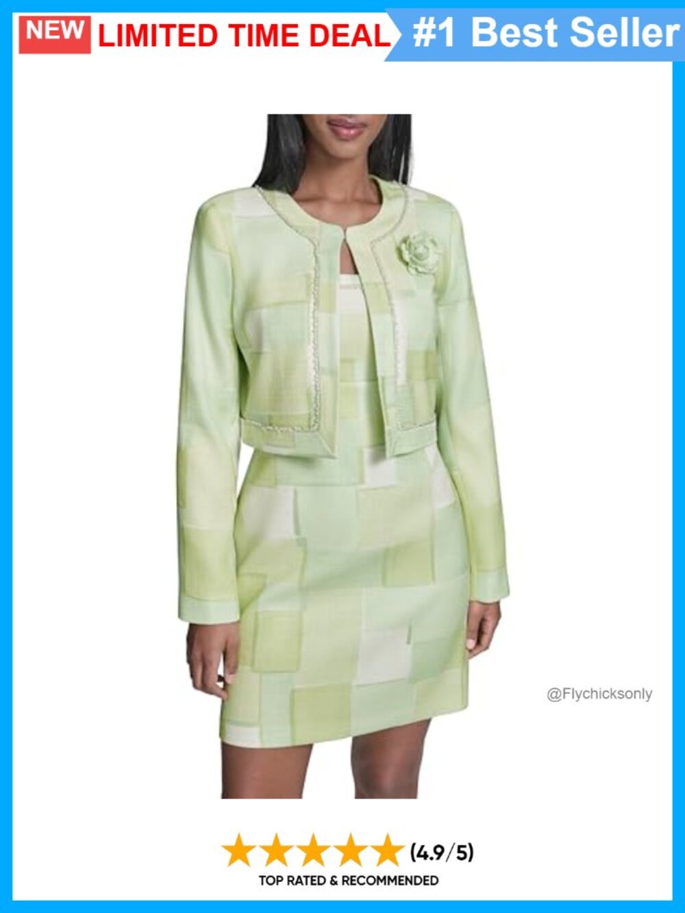 Faux Tweed Long Sleeve Pull On Jacket Crew Neck Business Casual